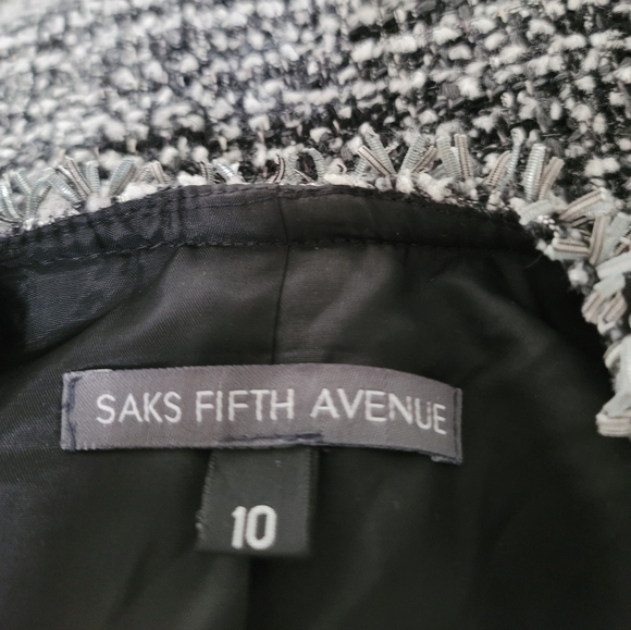 New Saks Fifth Avenue Black Tweed Wool Blend Frayed Trim Crop Blazer Size 10 - Picture 13 of 14